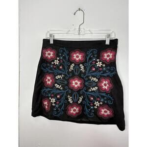 Miami Skirt Womens Medium Mini Colorful Embroidered New Francescas Black Soft